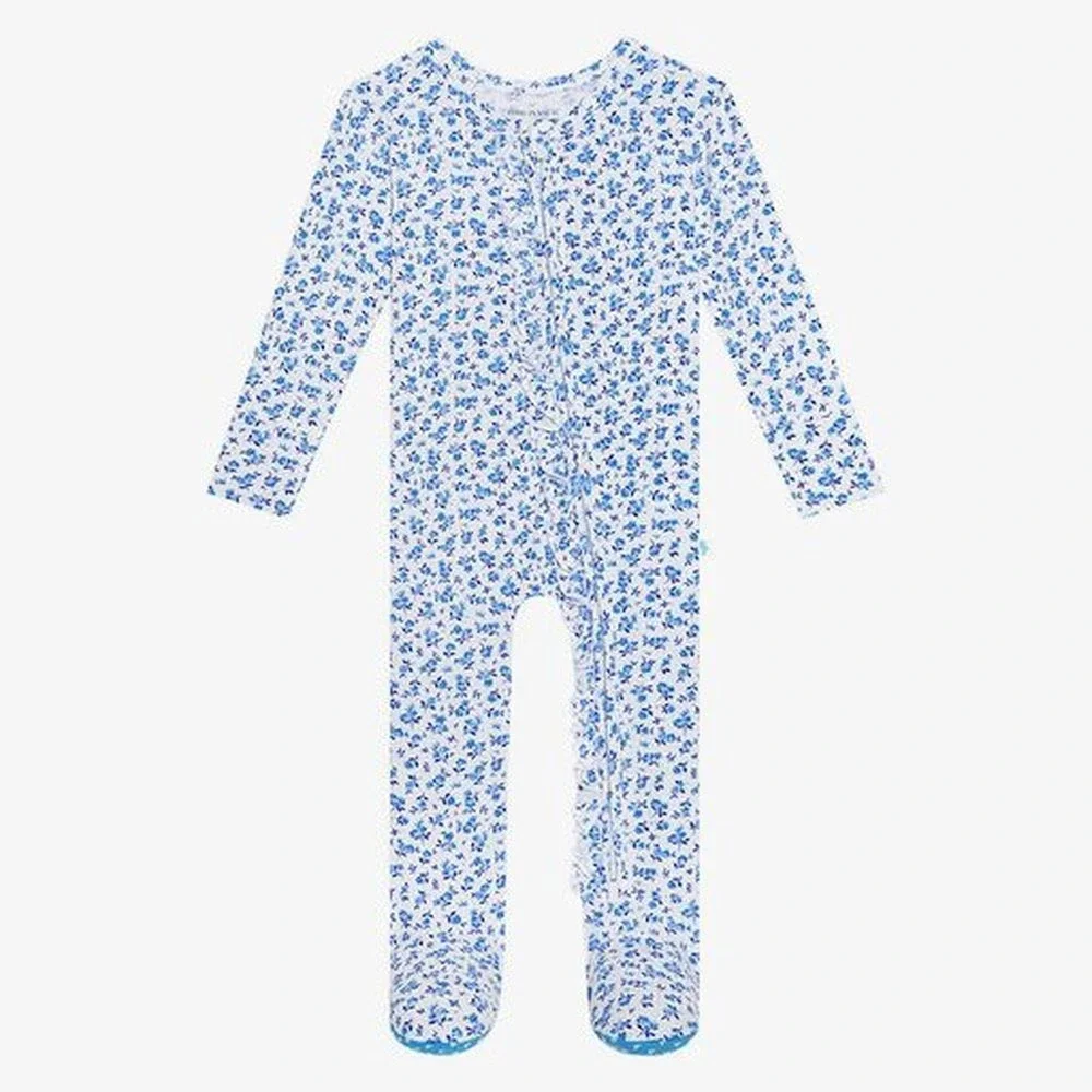 Posh Peanut Andina Blue Floral Ribbed Bamboo Footie Romper 18-24 Months NWT - Picture 2 of 11